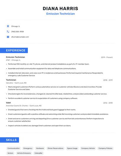 Emission Technician Resume