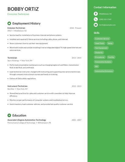Emission Technician Resume