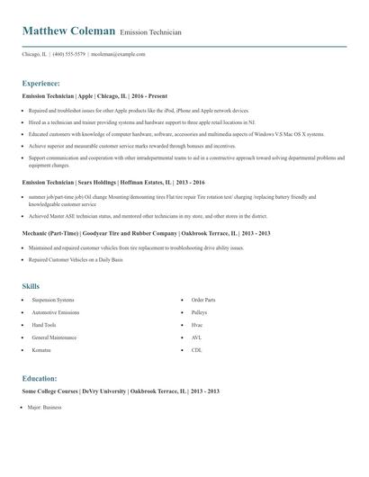 Emission Technician Resume
