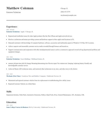 Emission Technician Resume