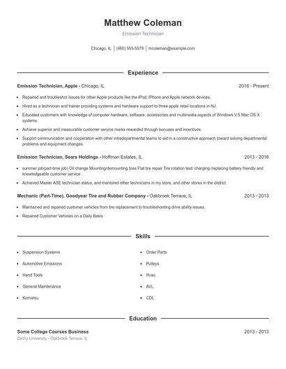 Emission Technician Resume