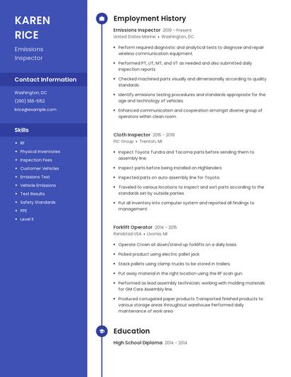 Emissions Inspector Resume