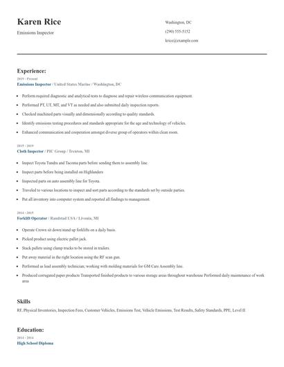 Emissions Inspector Resume