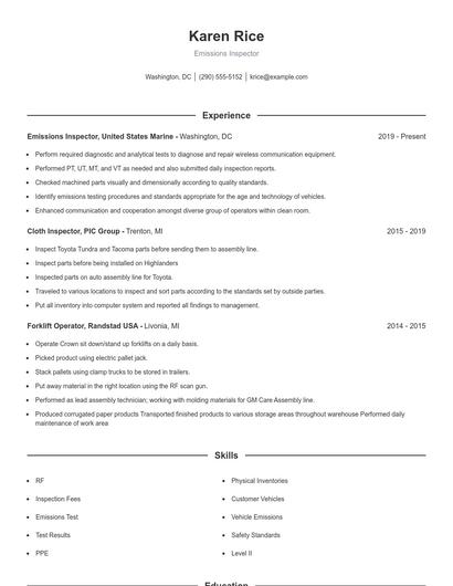 Emissions Inspector Resume