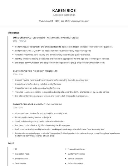 Emissions Inspector Resume
