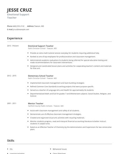 Emotional Support Teacher Resume