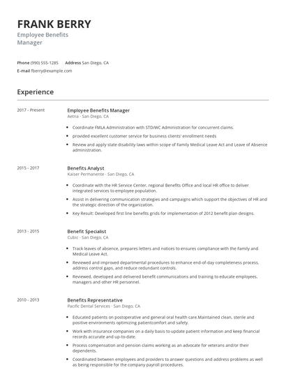 Employee Benefits Manager Resume