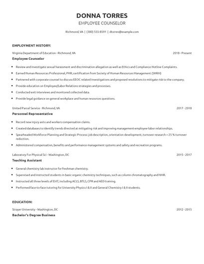 Employee Counselor Resume
