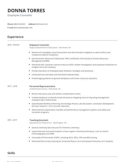 Employee Counselor Resume