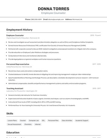 Employee Counselor Resume