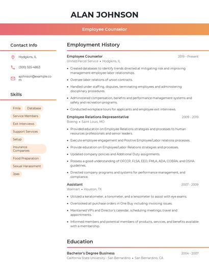 Employee Counselor Resume