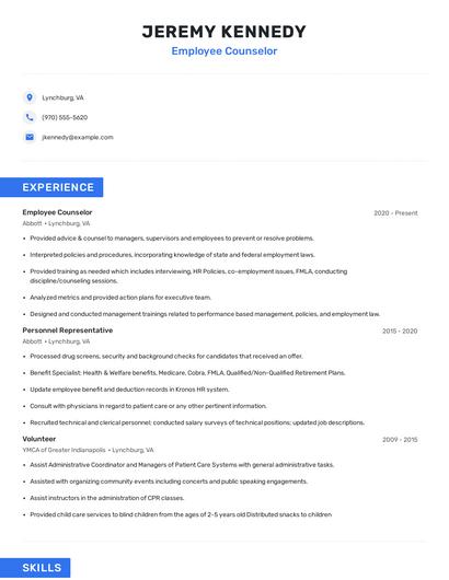 Employee Counselor Resume