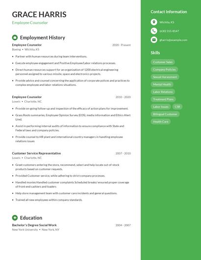 Employee Counselor Resume