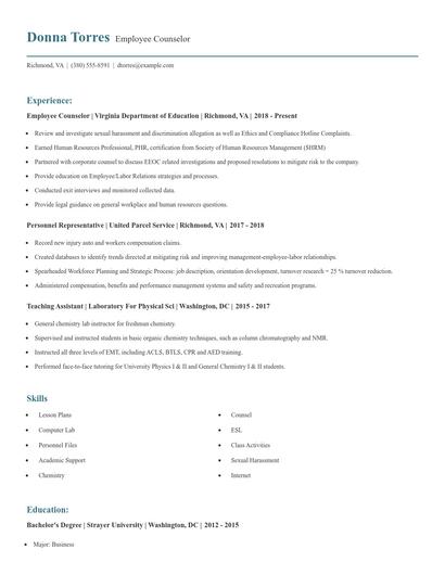 Employee Counselor Resume