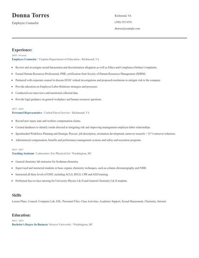 Employee Counselor Resume