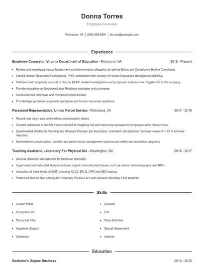Employee Counselor Resume