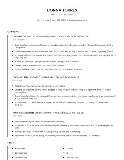 Employee Counselor Resume