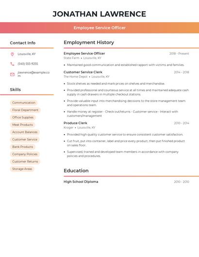 Employee Service Officer Resume