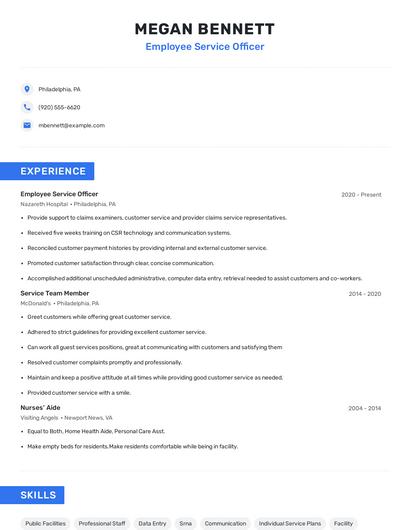 Employee Service Officer Resume