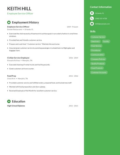 Employee Service Officer Resume