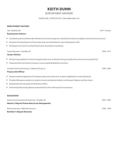 Employment Advisor Resume