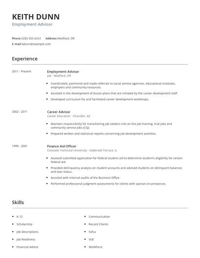 Employment Advisor Resume