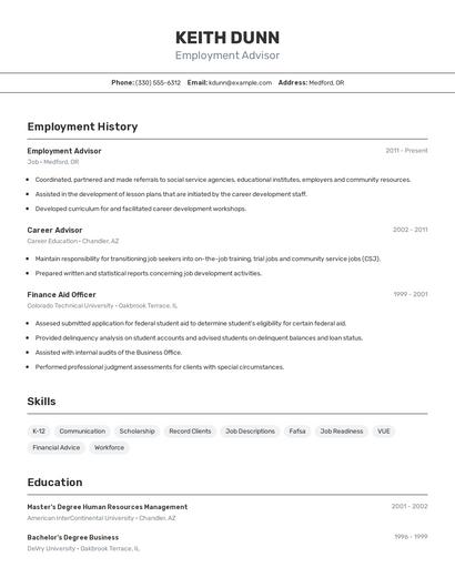 Employment Advisor Resume