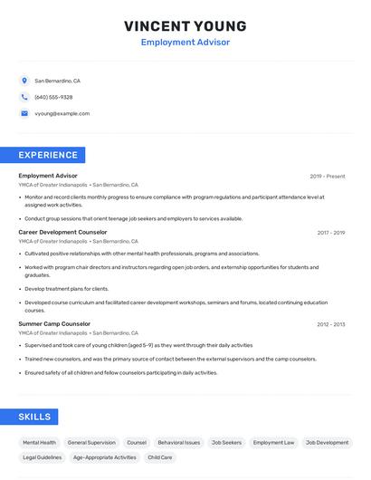 Employment Advisor Resume