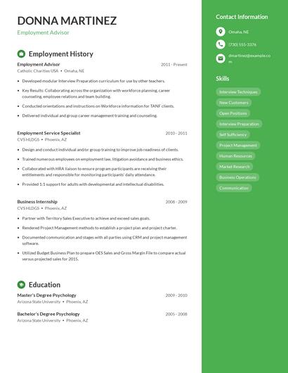 Employment Advisor Resume