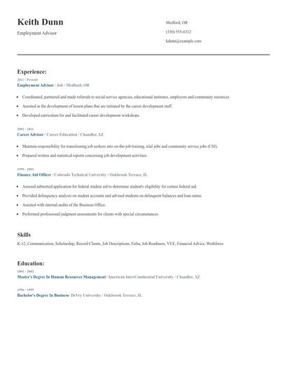Employment Advisor Resume