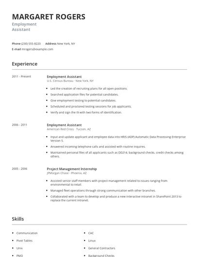 Employment Assistant Resume