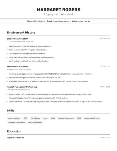 Employment Assistant Resume