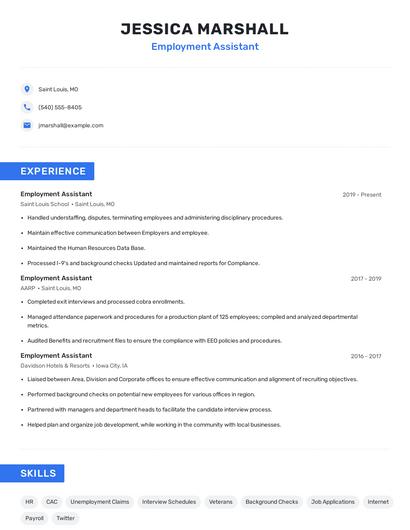 Employment Assistant Resume