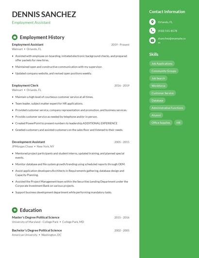 Employment Assistant Resume
