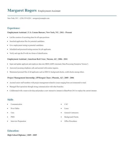 Employment Assistant Resume
