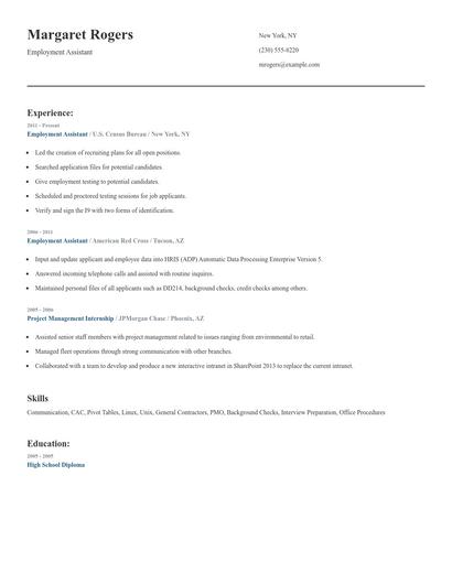 Employment Assistant Resume