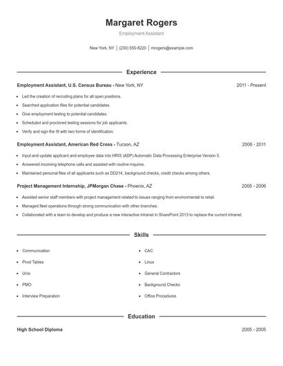 Employment Assistant Resume