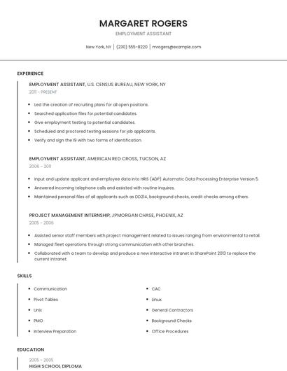 Employment Assistant Resume