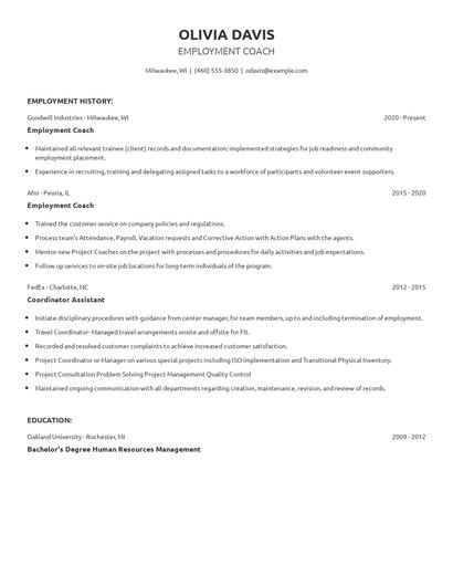 Employment Coach Resume