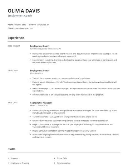 Employment Coach Resume