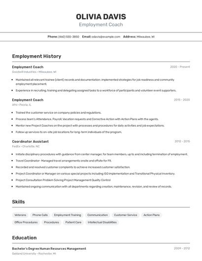 Employment Coach Resume