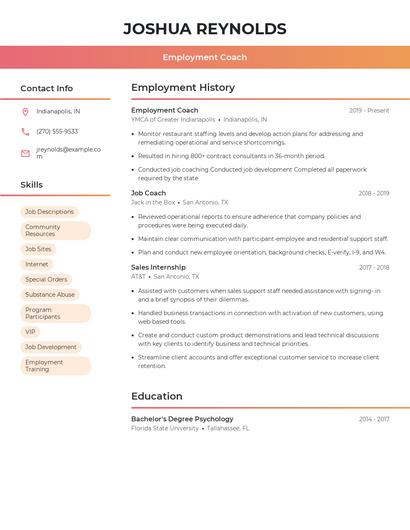 Employment Coach Resume