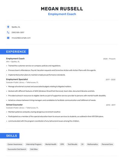 Employment Coach Resume