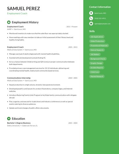 Employment Coach Resume