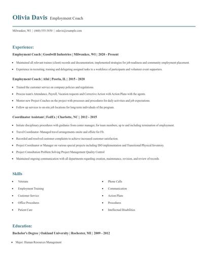 Employment Coach Resume