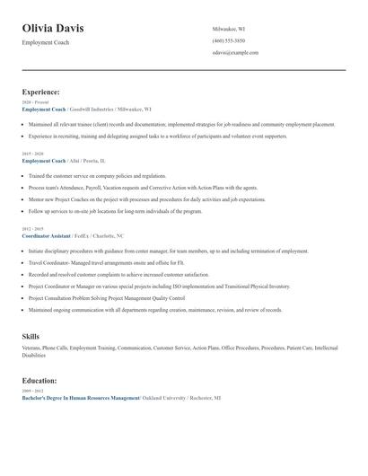 Employment Coach Resume
