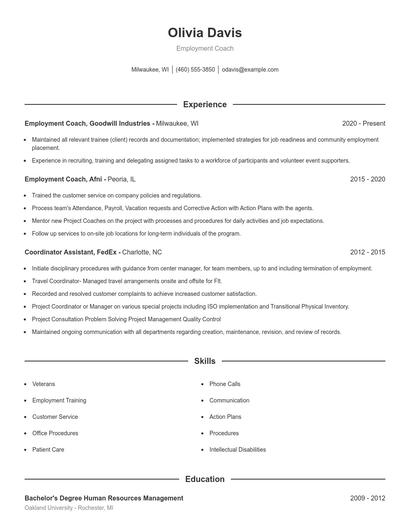 Employment Coach Resume