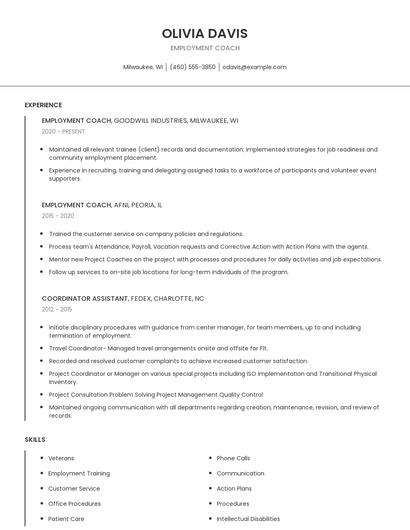 Employment Coach Resume