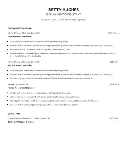 Employment Consultant Resume