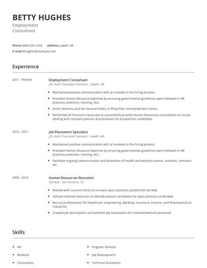 Employment Consultant Resume